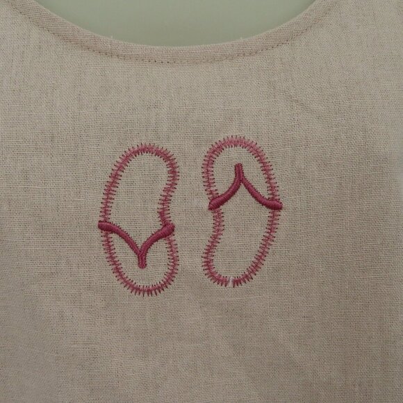 AKC Women Large Petite LP Pink Embroidered Flip Flops Linen Blend Tank Top Shirt - Picture 3 of 8